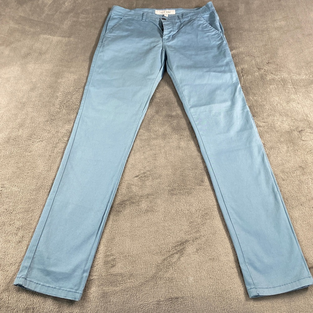 Topman Chinos Mens 34x34 Blue Heaven Stretch Skinny Button Fly Cotton Trousers